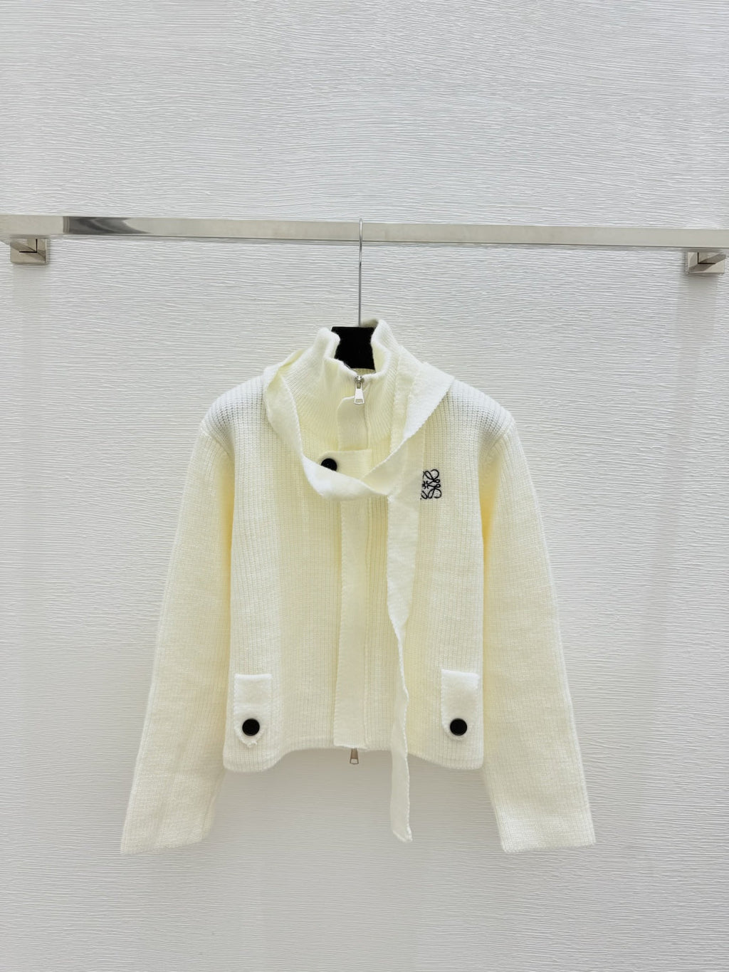 Loewe Solid Turtleneck Wool Knit Long-Sleeved Cardigan