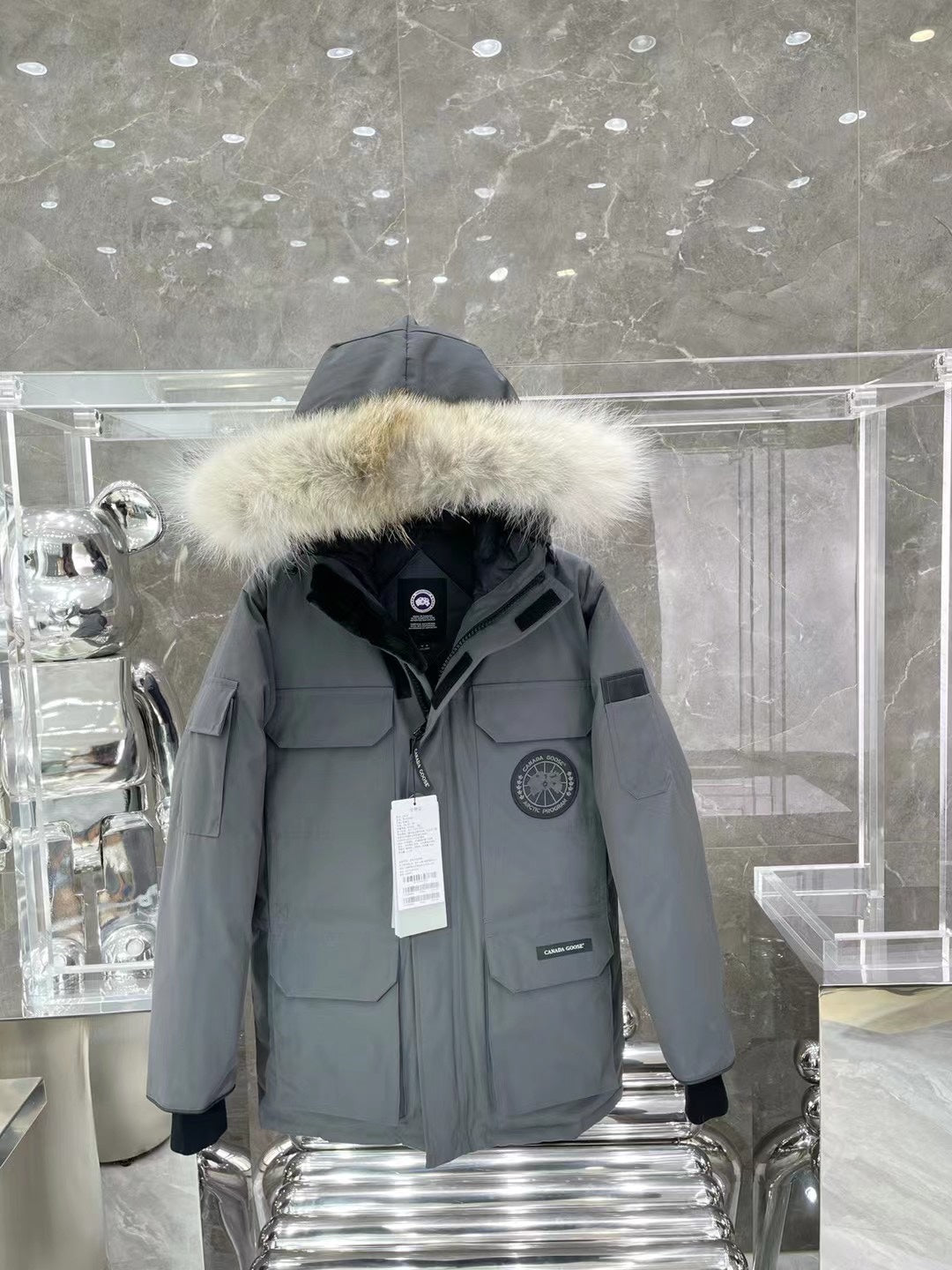 C. Goose Bomber Jacket Gray Polyester 0030