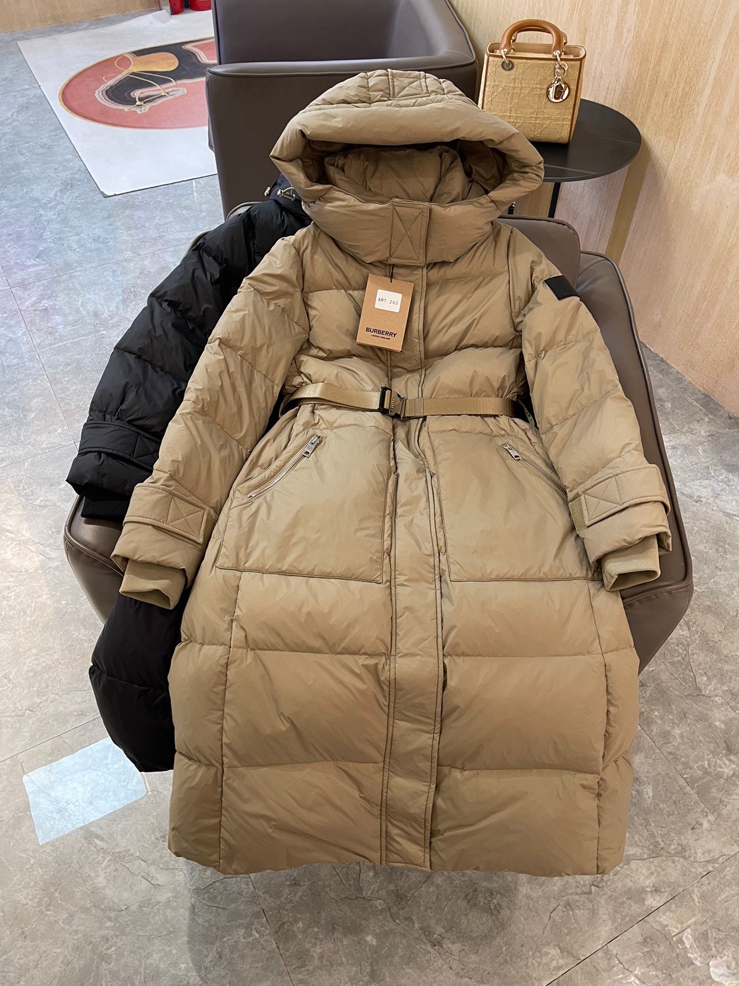 Burberry 25 Long Coat Beige Down Nylon