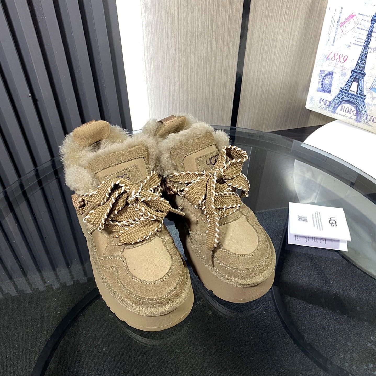 UGG Astromel Platform Sneakers Khaki Suede Frabic 512862