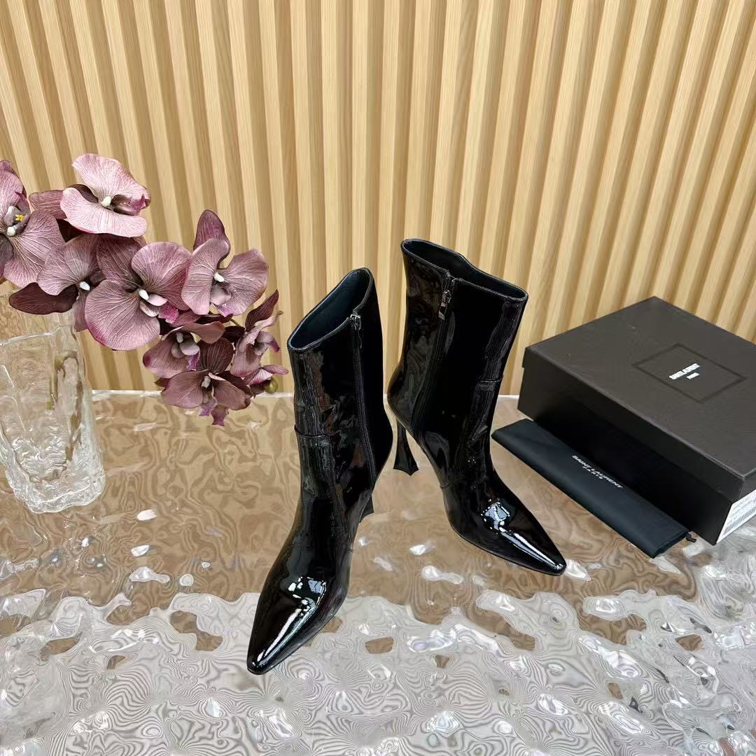 YSL Ankle Boots 90mm Black Patent Leather
