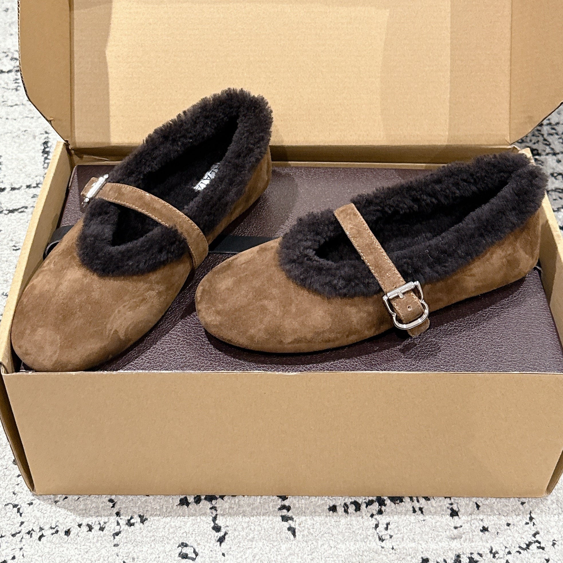 Alaia 2025 Ballet Flat Brown Black Suede Wool 558672