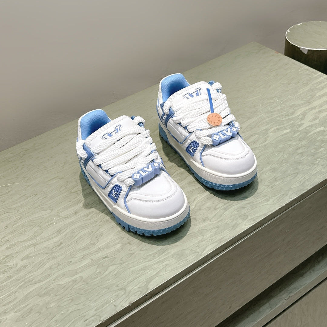 LV Trainer Maxi Sneakers White and Blue Calfskin Mesh 515200