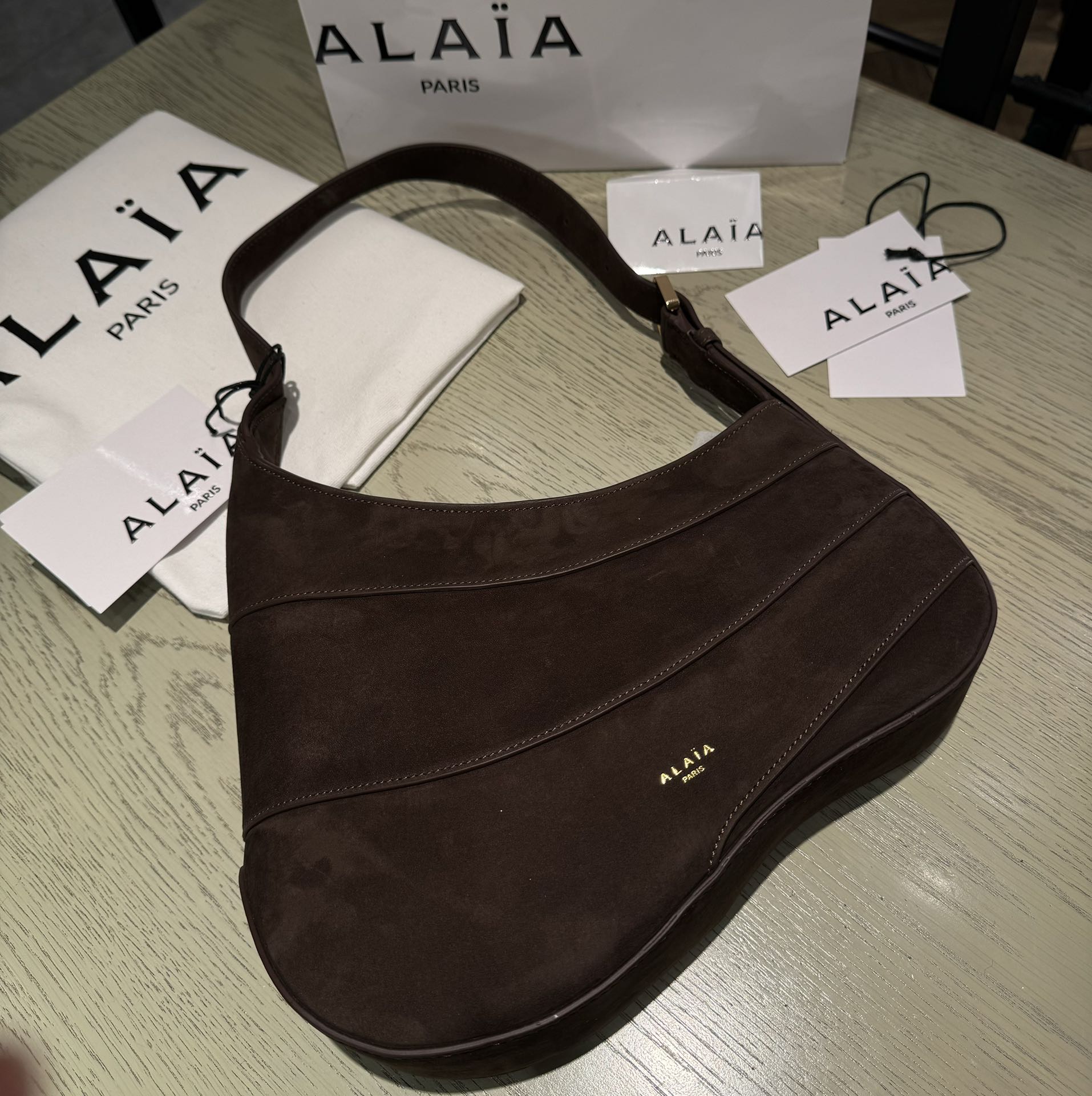 WAVE HOBO BAG 29 IN CHOCOLATE SUEDE