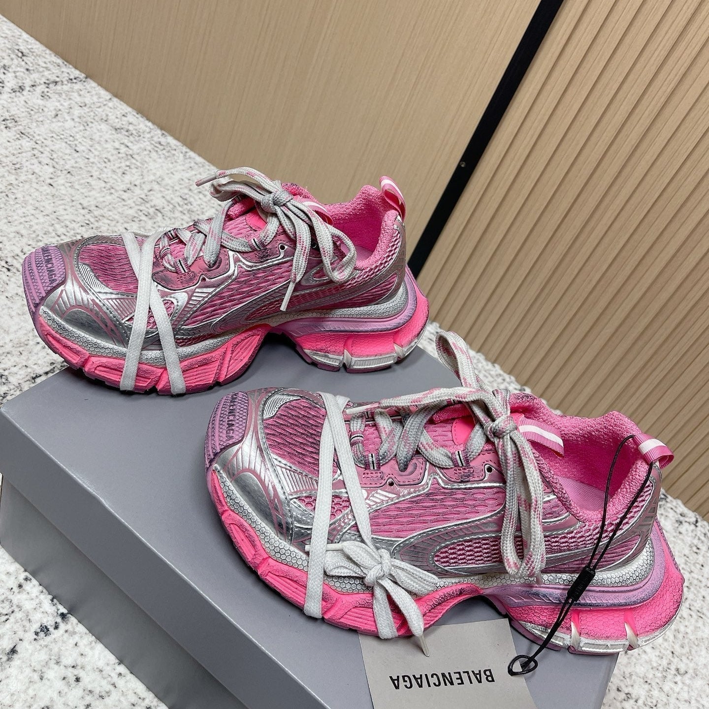 Balenciaga Sneaker Mesh Lace-up Pink Gray Fabric 534181
