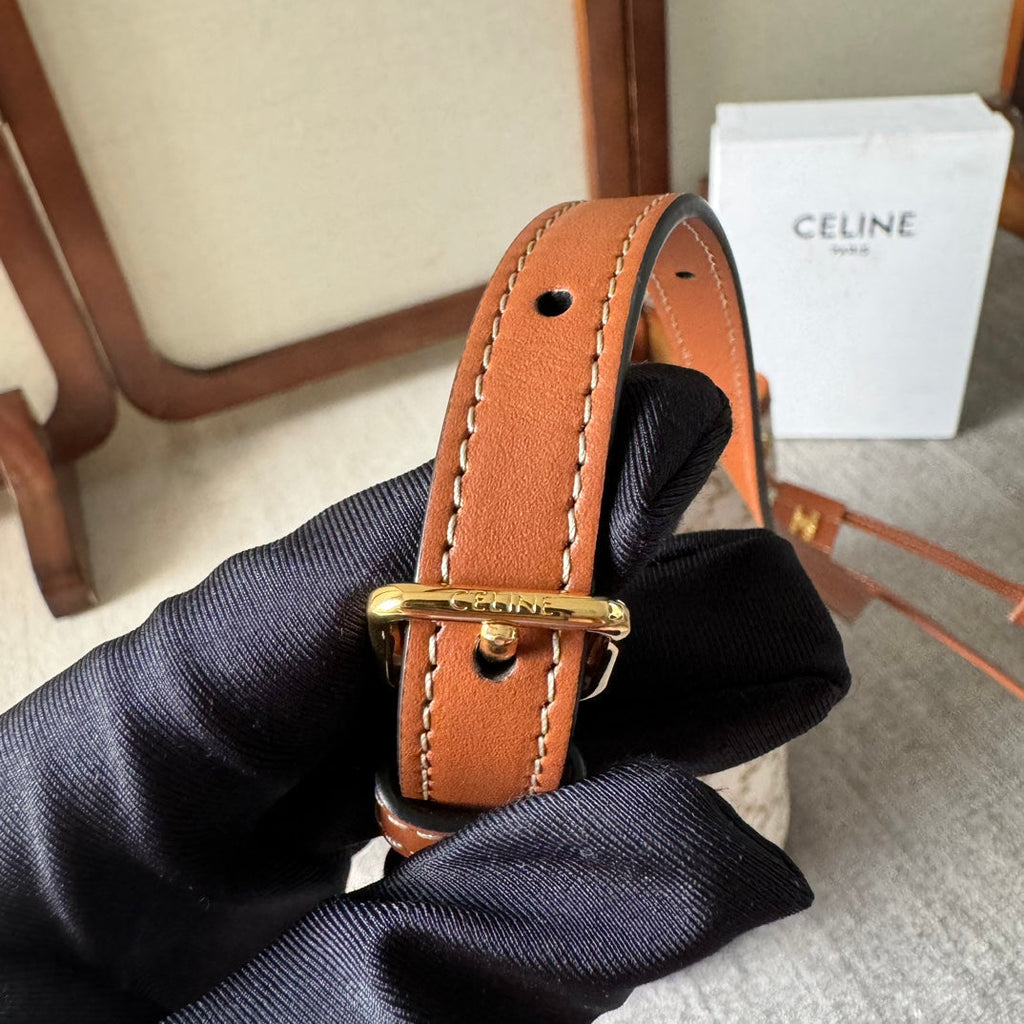CLARA BAG 24 IN WHITE TRIOMPHE CANVAS AND BROWN CALFSKIN TRIM