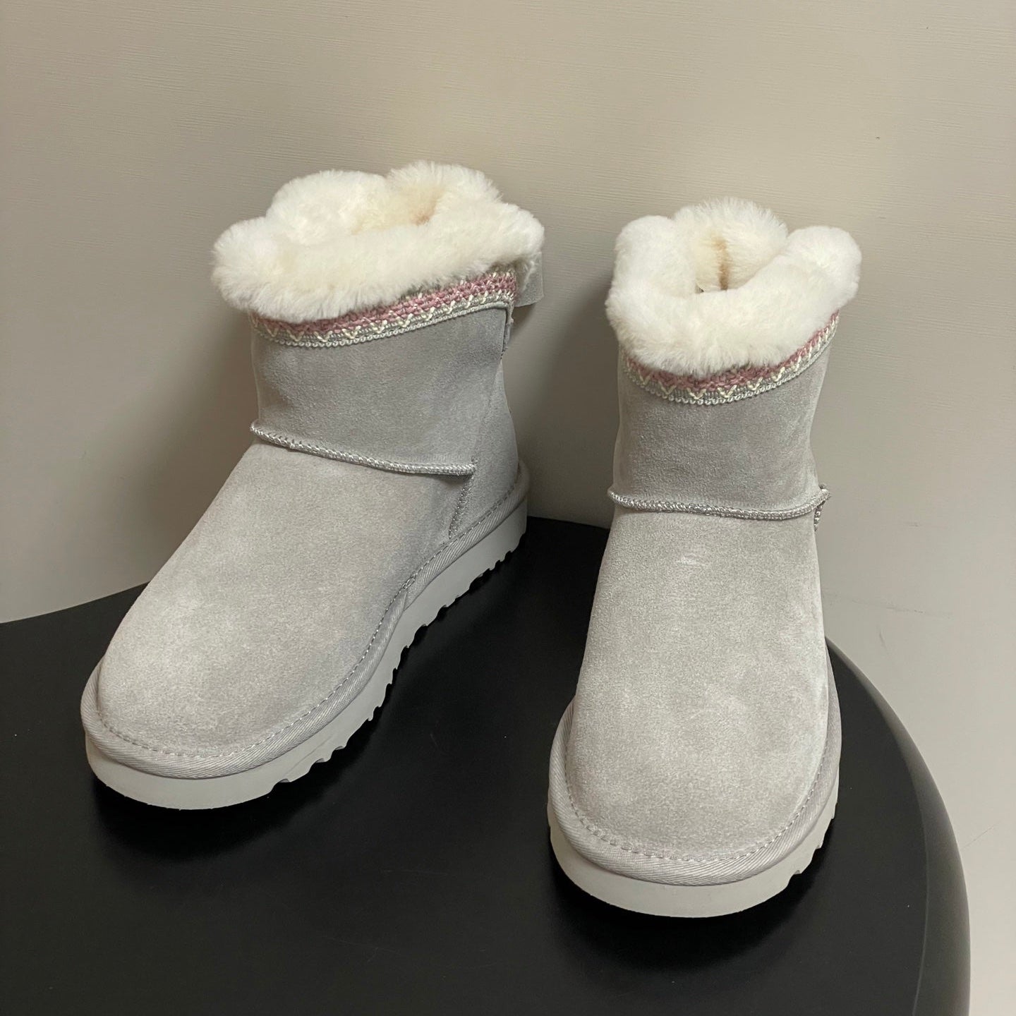 UGG Classic Mini Taslyn Boot Gray White Wool Suede 522215