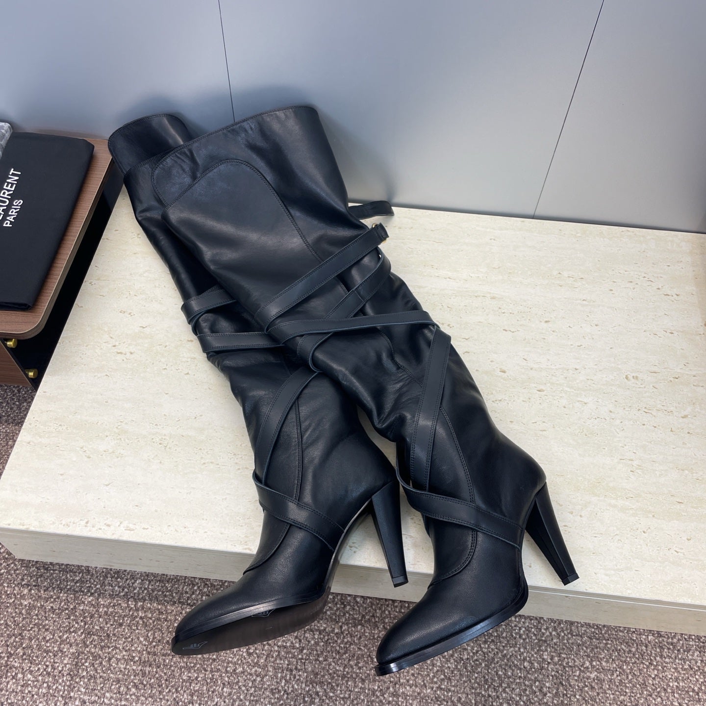 YSL Janis Long Boots 95mm Black Cowhide 551940